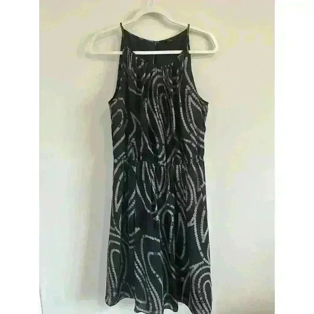Banana Republic Womens Black/ Gray Spaghetti Strap‎ Dress Fully Silk Lined Sz 10